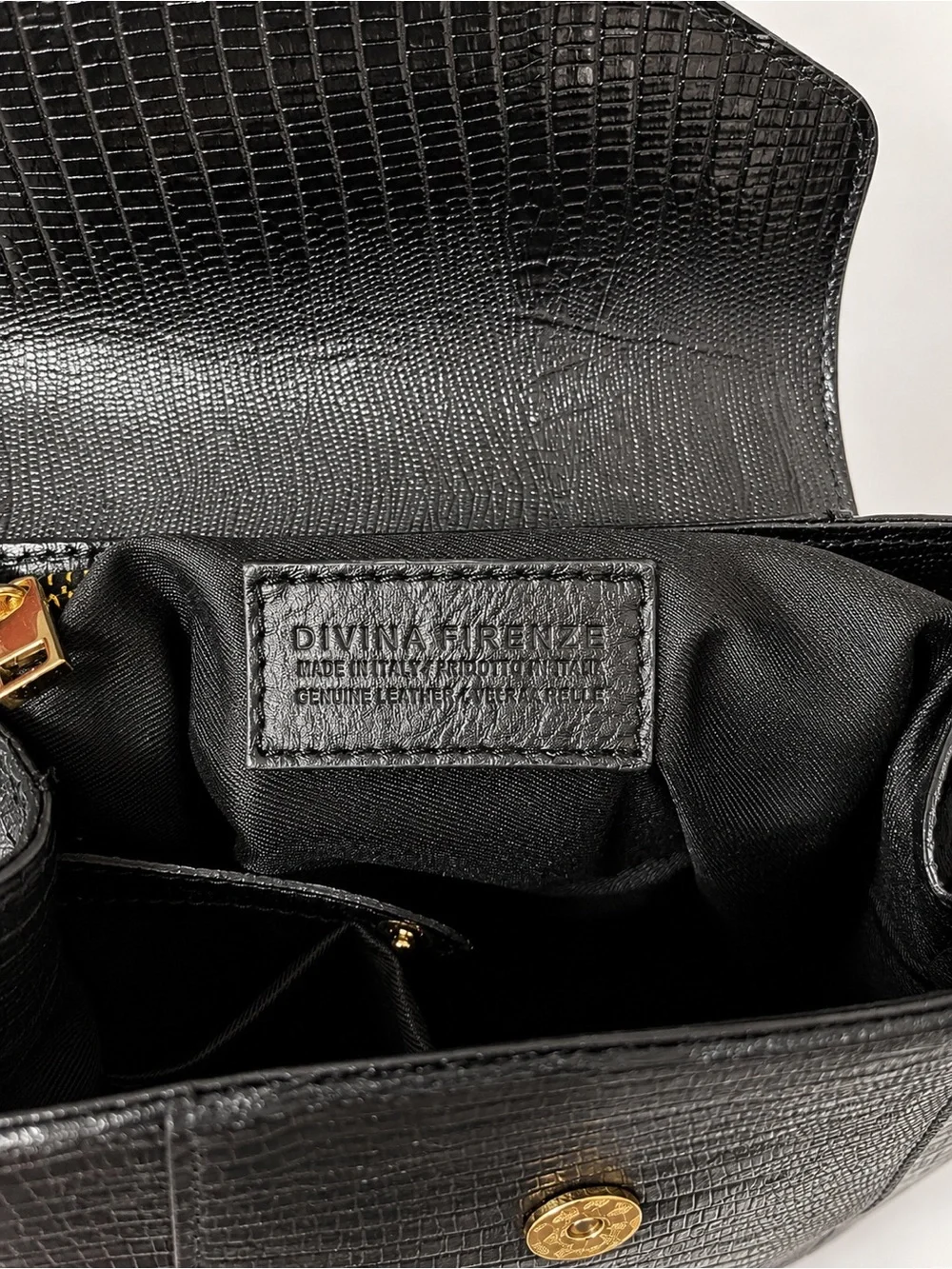 Croc-Embossed Black Top Handle Backpack